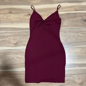 Burgundy Iris Ribbed Tight Fitted Body Con Dress
